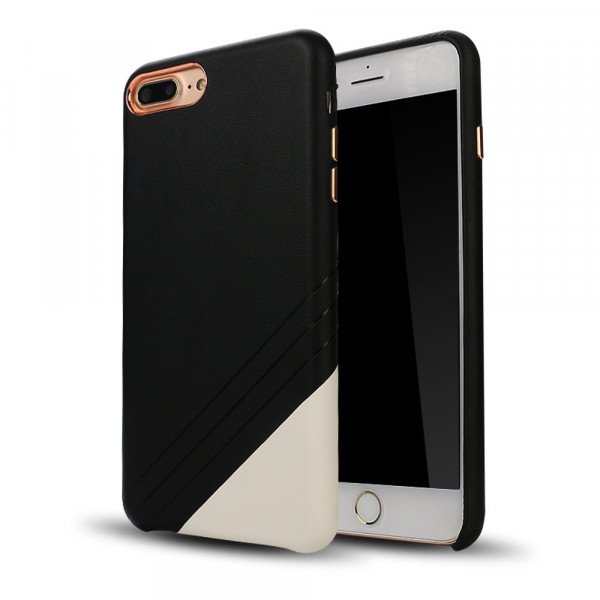 Wholesale iPhone 8 Plus / 7 Plus Cool Striped Armor PU Leather Case (Black White)